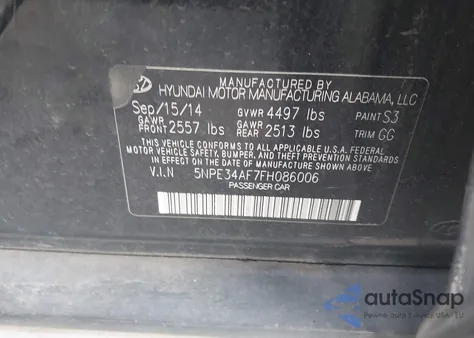 2015 Hyundai Sonata Limited z USA, uszkodzony, nr VIN 5NPE34AF7FH086006